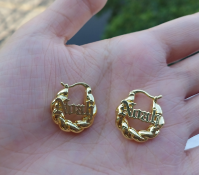 #ad Custom Name Earrings Small 18mm Twist Hoop Drop Personalized Jewelry Kids Family