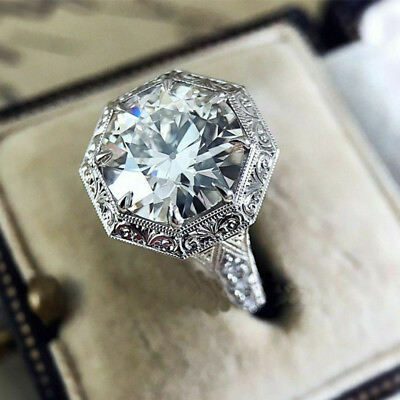 Elegant 925 Silver Filled Women Ring Cubic Zircon Wedding Jewelry Gift Sz 6 10