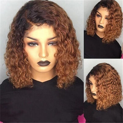 #ad Ombre Color Short Curly Lace Front Hair Wigs Remy Brazilian Bob Wig