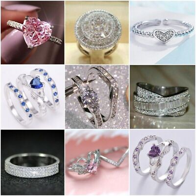 Gorgeous 925 Silver Cubic Zirconia Rings Women Wedding Bride Jewelry Size 6 10