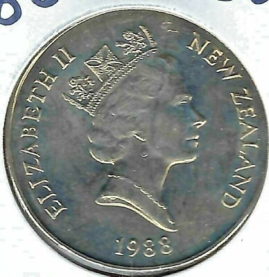#ad 1988 New Zealand Brilliant Uncirculated Fifty Cent QEII amp; Endeavour Ship Coin