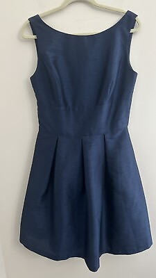 #ad Alfred Sung Womens A Line Dress Sleeveless Pleated Size 14 Classy Elegant Blue