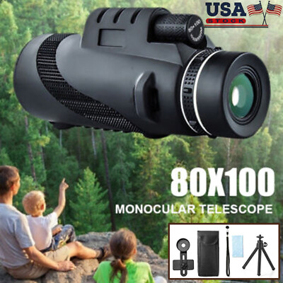 Day Vision 80x100 Zoom HD Monocular Starscope Monocular Telescope BAK4 US