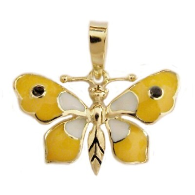 #ad New 14k Yellow Gold Enameled Butterfly Pendant