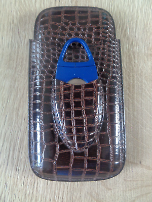 #ad Dark Brown Crocodile EFFECT Leather Cigar Case Wallet Cutter