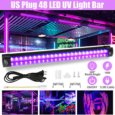 #ad 48 LED UV Black Light Bar Fixtures Ultraviolet Lamp Strip US Plug DJ Party Club