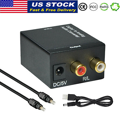 Optical Coaxial Digital to Analog Audio Converter Adapter RCA L R with Cable USA
