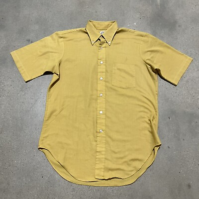#ad Vintage 60s Arrow Shirt Men#x27;s Size Medium Yellow Sanforized Decton Cum Laude