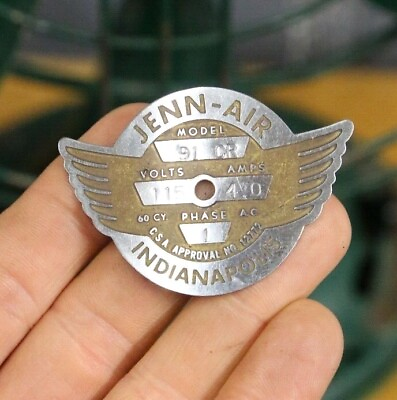 #ad Vintage Stove Range Brass Emblem Jenn Air Pilot Airplane Wing Badge Indianapolis