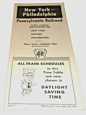 #ad APRIL 1962 PRR PENNSYLVANIA RAILROAD FORM 5 PUBLIC TIMETABLE