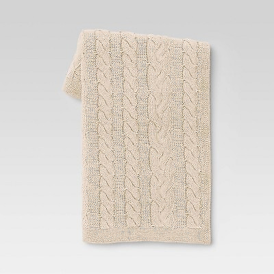 Chunky Cable Knit Reversible Throw Blanket Cream Threshold