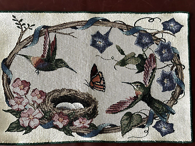 #ad Set 4 Tapestry Placemats HUMMINGBIRDS amp; BUTTERFLIY Nest with Eggs Morninglorys
