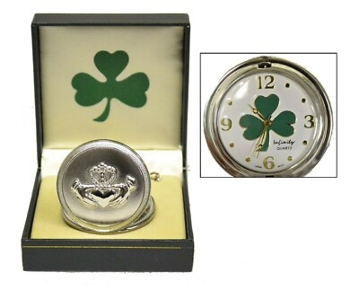 #ad Irish Clover Pocket Watch St Patrick#x27;s Ireland St Patty#x27;s Lucky Clover Leaf