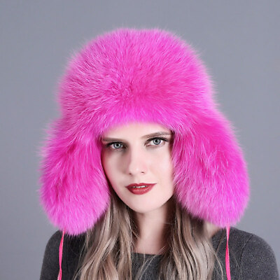 #ad 2019 Fashion Women#x27;s Real Fox Raccoon Fur Hat Russian Ushanka Warm Winter Cap