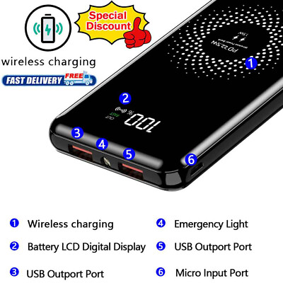 #ad USB Wireless Power Bank Backup Fast Portable Charger External Battery 1000000mAh