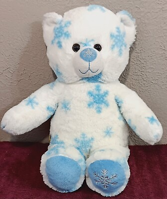#ad Build A Bear White Teddy Bear Blue Snowflakes Winter Christmas 16quot; Plush EUC