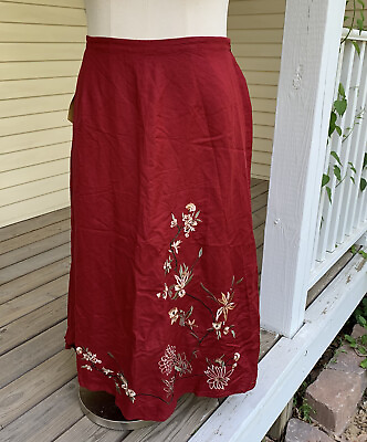 #ad Vintage Dialogue QVC Linen Rayon Maxi Skirt Beaded Embroidered Plus Size 1X NWT