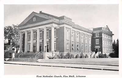 #ad Pine Bluff AR 6 Huge Pillars at Entrance to First Methodist Church Bamp;W 1940s PC