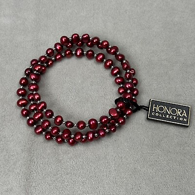 #ad Red simulated Pearl Sterling Silver Stretch Spiral Bracelet HONORA COLLECTION