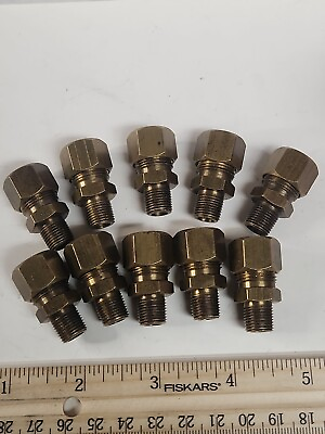 #ad Brass Compression Fitting union reducer 3 8quot; Tube OD x 1 8 MNPT Lot Of 10
