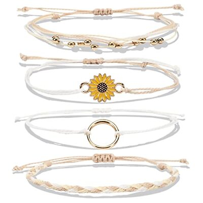 #ad FANCY SHINY Sunflower String Bracelet Handmade Braided Rope Charms Boho Surfe