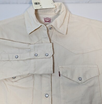 #ad Levis Corduroy Western Shirt Womens Small Effortless Essential Pearl Snaps