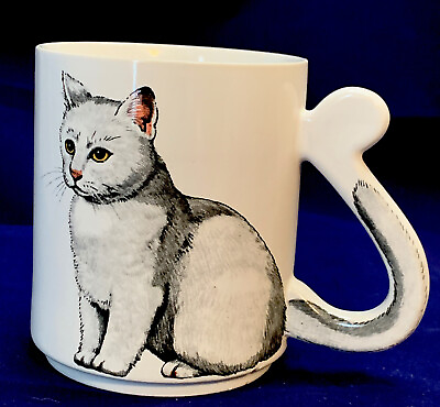 #ad Cat Mug Vintage Coffee Tea Tail Flat Handle Japan Kitten Gift Cup Women