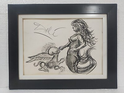 AMAZING SALVADOR DALI DRAWING ON PAPER 1930 WITH FRAME VERY NICE
