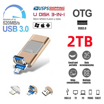 #ad 2TB USB 3.0 Flash Drive Memory Photo Stick for iPhone Android iPad Type C 3 IN1
