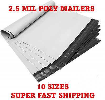 #ad POLY MAILERS SHIPPING ENVELOPES SELF SEALING PLASTIC MAILING BAGS 2.5 MIL WHITE