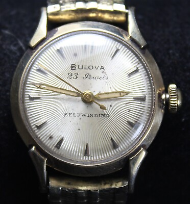 #ad Bulova 23j Self Winding 30mm Watch w Sunburst Dial Automatic Vintage Runs