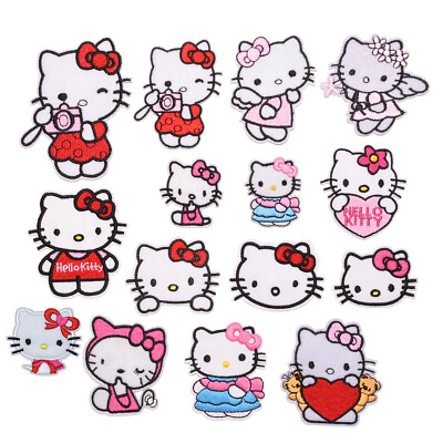 15pcs set Cute Hello Kitty Embroidery Patch Costume Accessories Iron On Sew On