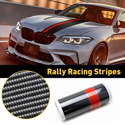 #ad Universal Car Front Hood Rally Racing Stripes 5D Carbon Fiber Decal Wrap Sticker