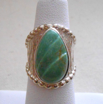#ad Awesome Textured Sterling Silver Green Agate Ring 221308