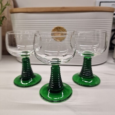 #ad #ad 3 X Vintage French Luminarc Green Stemmed Wine Sherry Glasses