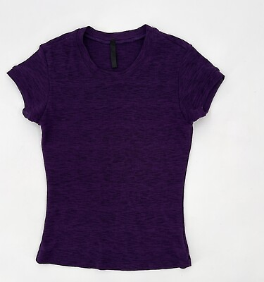 #ad Ivory Shirt Womens Small Purple Round Neck Short Sleeve T Shirt Blouse Ladies