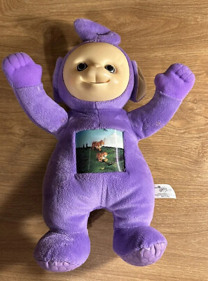 #ad 2003 Purple Teletubbies Tinky Winky Halographic tiger Belly Stuffed Plush VTG