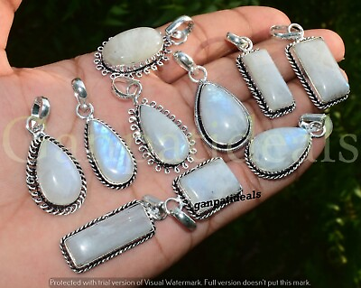 #ad Rainbow Moonstone Gemstone Pendant 5pcs Wholesale Lots 925 Silver Plated Jewelry