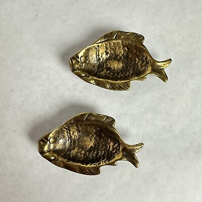 Vintage Brass Fish Coin Jewlery Tray Dish Trinket Ashtray England 3.75” Pair