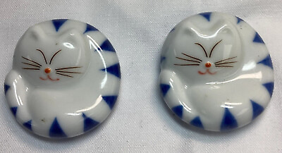 2 Vintage Chopstick Rests Sleeping Cats Ceramic Japan
