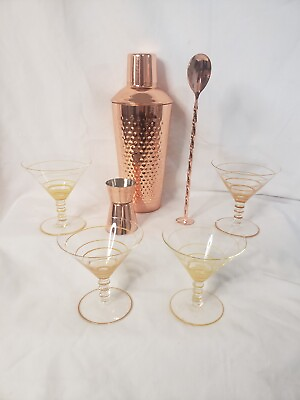 #ad Antique 1930#x27;s Art Deco Martini Glasses paired w Cocktail Shaker amp; Accesories