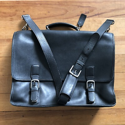Coach Thompson Executive 16quot; Black Leather Briefcase Laptop Bag #5310