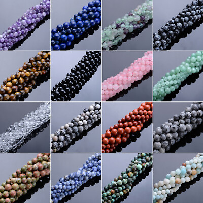 #ad 15quot; Wholesale Natural Gemstone Round Spacer Loose Beads 4MM 6MM 8MM DIY Craft