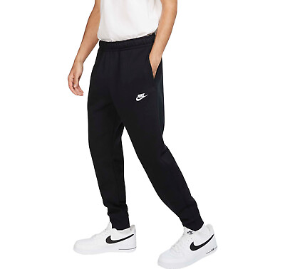New Mens Nike Gym Athletic Club Jogger Feece Pants Sweatpants Black White 2022