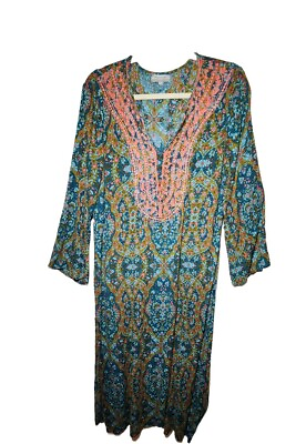 #ad World Market Womens One Size Floral Embroidered Kaftan Maxi Dress Long Boho