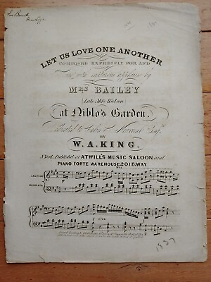 #ad 1837 Sheet Music Let Us Love One Another