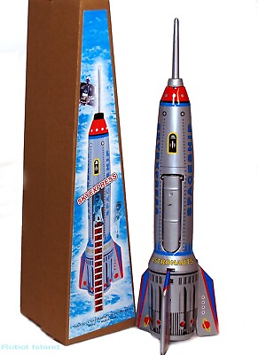 #ad Alexander Taron Tin Toy Rocket Ship Space Toy Spring Activated Door Action SALE