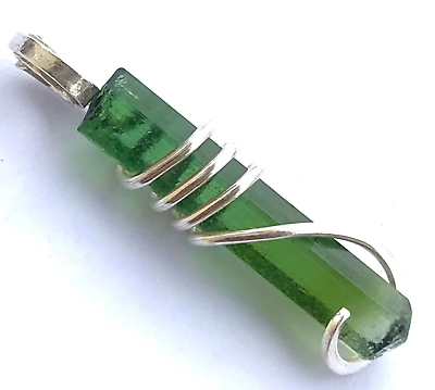#ad 10.80 carat Sterling Silver Wire Wrap Pendant W Tourmaline Crystal Necklace