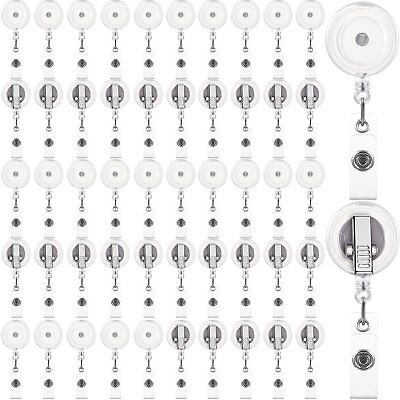 #ad 50 Pcs Badge Reels Retractable with Swivel Alligator Clip Round ID Badge Hol...