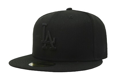 #ad New Era 59Fifty Men#x27;s Hat MLB Los Angeles Dodgers quot;LAquot; Black On Black Fitted Cap